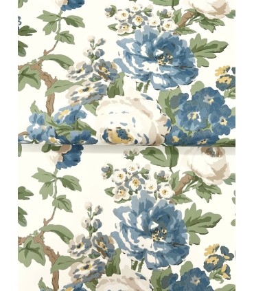 VP1352 - Beatrix Blue Vintage Floral Wallpaper-Jardin
