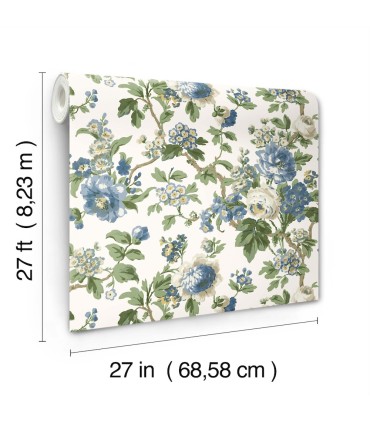 VP1352 - Beatrix Blue Vintage Floral Wallpaper-Jardin