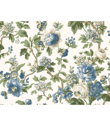 VP1352 - Beatrix Blue Vintage Floral Wallpaper-Jardin