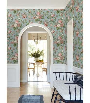 VP1354 - Beatrix Sky Blue Vintage Floral Wallpaper-Jardin