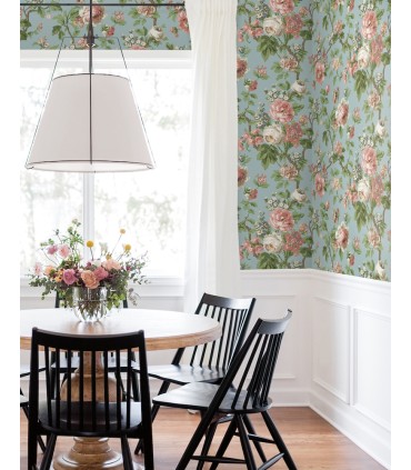 VP1354 - Beatrix Sky Blue Vintage Floral Wallpaper-Jardin