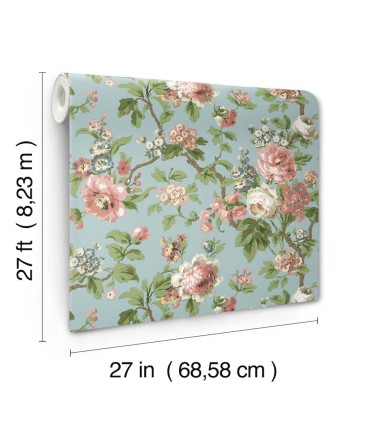 VP1354 - Beatrix Sky Blue Vintage Floral Wallpaper-Jardin