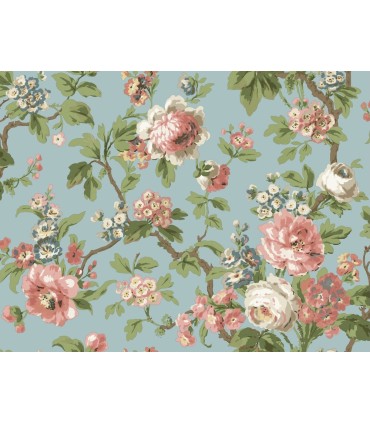 VP1354 - Beatrix Sky Blue Vintage Floral Wallpaper-Jardin