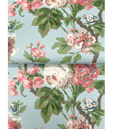 VP1354 - Beatrix Sky Blue Vintage Floral Wallpaper-Jardin