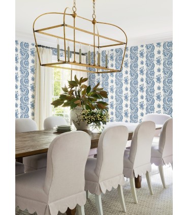 VP1302 - Beaumont Blue Floral Stripe Wallpaper-Jardin