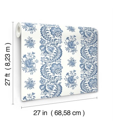 VP1302 - Beaumont Blue Floral Stripe Wallpaper-Jardin