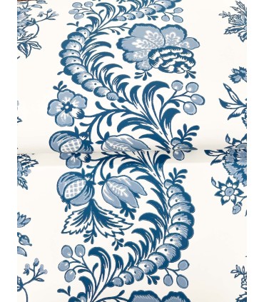 VP1302 - Beaumont Blue Floral Stripe Wallpaper-Jardin