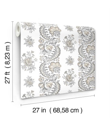 VP1303 - Beaumont Charcoal Floral Stripe Wallpaper-Jardin