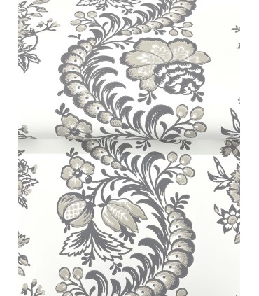 VP1303 - Beaumont Charcoal Floral Stripe Wallpaper-Jardin