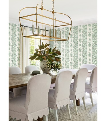 VP1301 - Beaumont Green Floral Stripe Wallpaper-Jardin