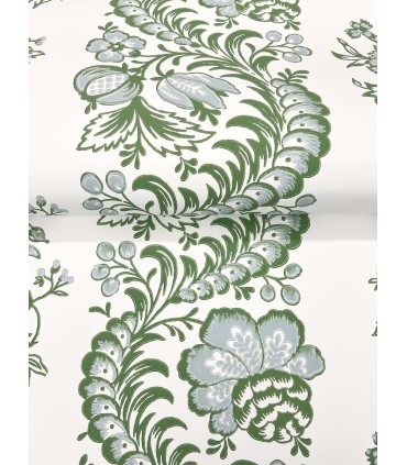 VP1301 - Beaumont Green Floral Stripe Wallpaper-Jardin