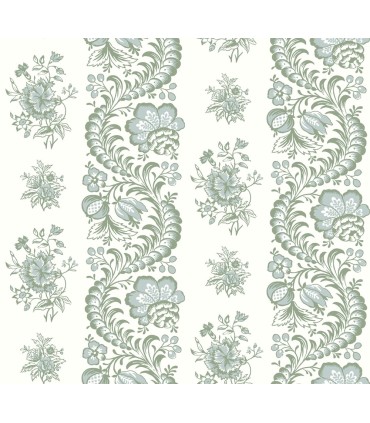 VP1301 - Beaumont Green Floral Stripe Wallpaper-Jardin