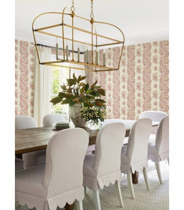 VP1304 - Beaumont Ruby Floral Stripe Wallpaper-Jardin
