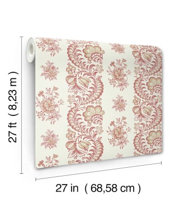 VP1304 - Beaumont Ruby Floral Stripe Wallpaper-Jardin