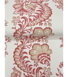 VP1304 - Beaumont Ruby Floral Stripe Wallpaper-Jardin