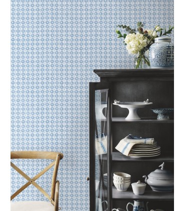 PSW1689RL - Daisy Gingham Blue Floral Check Wallpaper by Rifle Paper Co.