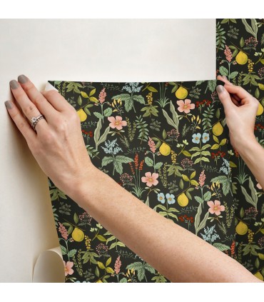 PSW1676RL - Herb Garden Black Botanical Wallpaper by Rifle Paper Co.