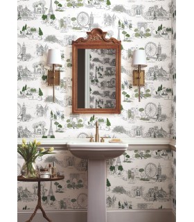 PSW1682RL - Travel Sketches Blue Globetrotter Wallpaper by Rifle Paper Co.