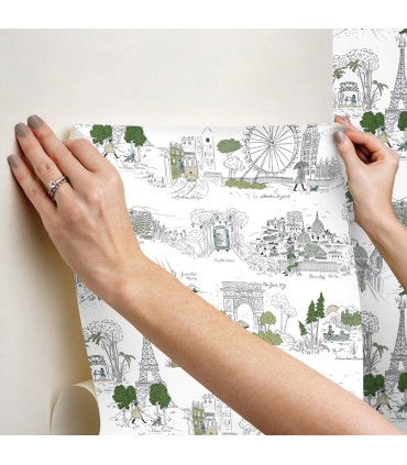 PSW1682RL - Travel Sketches Blue Globetrotter Wallpaper by Rifle Paper Co.