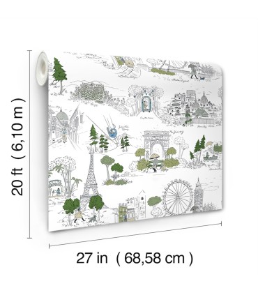 PSW1682RL - Travel Sketches Blue Globetrotter Wallpaper by Rifle Paper Co.