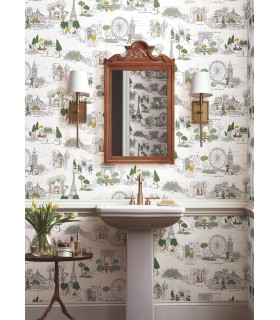 PSW1683RL - Travel Sketches Yellow Globetrotter Wallpaper by Rifle Paper Co.