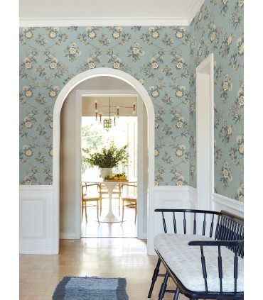 VP1422 - Genevieve Harbor Blue Floral Trail Wallpaper-Jardin