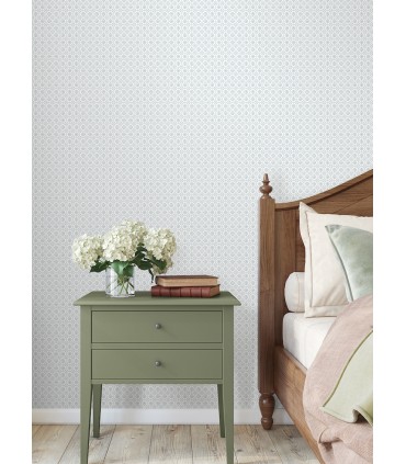 VP1331 - Priti Light Blue Floral Grid Wallpaper-Jardin