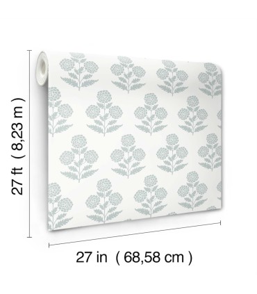 VP1431 - Souci Light Blue Marigolds Wallpaper-Jardin