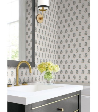 VP1383 - Sylvie Teal Floral Wallpaper-Jardin