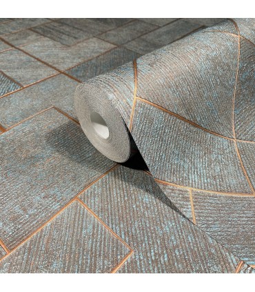 MA35512 - Marquetry Teal Tile Wallpaper-Opulent Accents