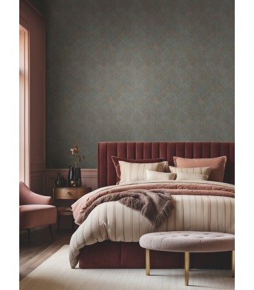 MA35512 - Marquetry Teal Tile Wallpaper-Opulent Accents