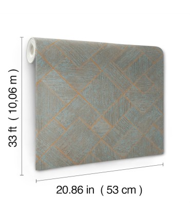 MA35512 - Marquetry Teal Tile Wallpaper-Opulent Accents