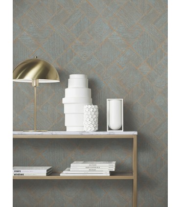 MA35512 - Marquetry Teal Tile Wallpaper-Opulent Accents