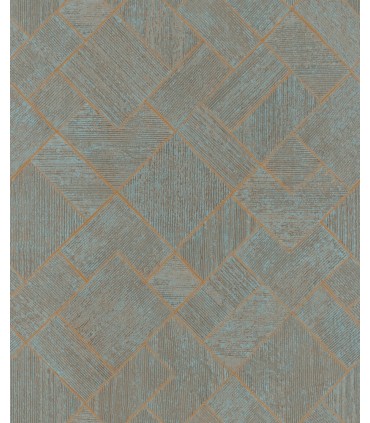MA35512 - Marquetry Teal Tile Wallpaper-Opulent Accents