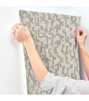 4177-27704 - Cipher Black Geometric Faux Grasscloth Wallpaper-Drew and Jonathan