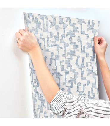 4177-27701 - Cipher Blue Geometric Faux Grasscloth Wallpaper-Drew and Jonathan