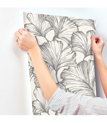 4177-27713 - Kyoto Charcoal Ginkgo Leaf Wallpaper-Drew and Jonathan