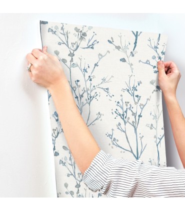 4177-27721 - Silverling Blue Budding Branches Wallpaper-Drew and Jonathan