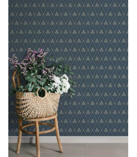 4201-48033 - Alma Navy Diamond Floral Wallpaper-Savanna by A Street