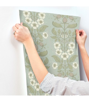 4201-48011 - Rosa Sky Blue Floral Columns Wallpaper-Savanna by A Street