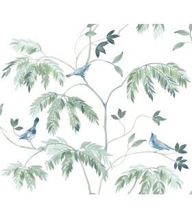 LL3249 - Cillian Blue Botanical Bird Trail Wallpaper-Layered Luxe