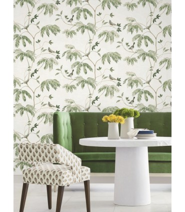 LL3251 - Cillian Dark Green Botanical Bird Trail Wallpaper-Layered Luxe