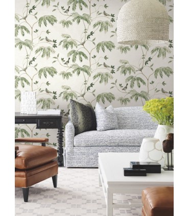 LL3251 - Cillian Dark Green Botanical Bird Trail Wallpaper-Layered Luxe