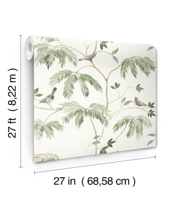 LL3251 - Cillian Dark Green Botanical Bird Trail Wallpaper-Layered Luxe