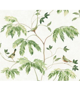 LL3250 - Cillian Green Botanical Bird Trail Wallpaper-Layered Luxe