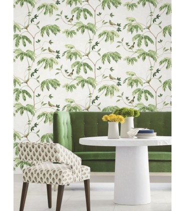 LL3250 - Cillian Green Botanical Bird Trail Wallpaper-Layered Luxe