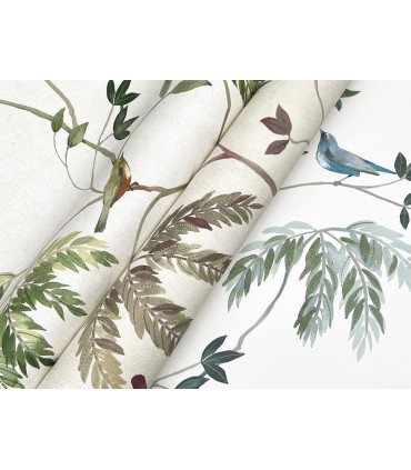 LL3250 - Cillian Green Botanical Bird Trail Wallpaper-Layered Luxe
