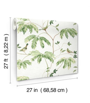LL3250 - Cillian Green Botanical Bird Trail Wallpaper-Layered Luxe