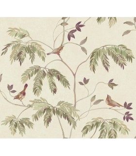 LL3248 - Cillian Plum Botanical Bird Trail Wallpaper-Layered Luxe
