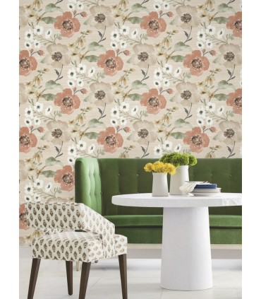 LL3201 - Evelyn Apricot Floral Wallpaper-Layered Luxe
